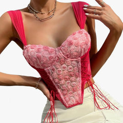 Jenna Floral Tank Crop Corset Top Bustier Cami Top