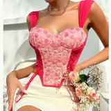 Jenna Floral Tank Crop Corset Top Bustier Cami Top
