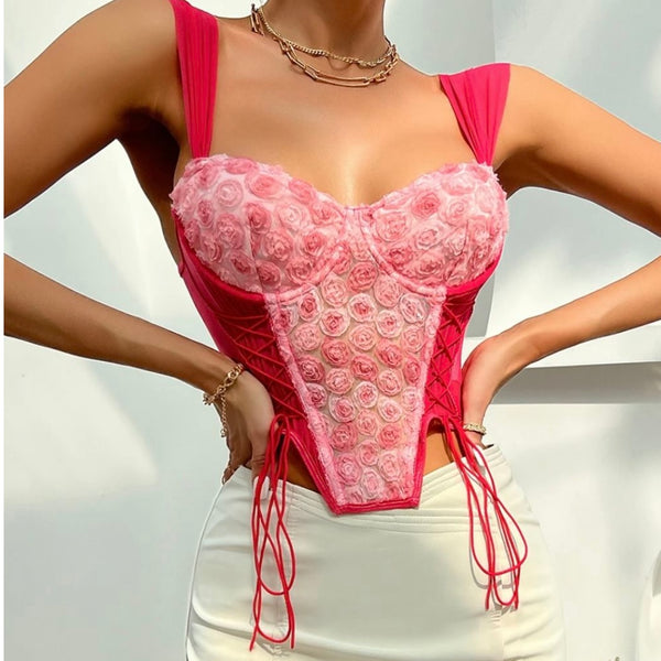 Jenna Floral Tank Crop Corset Top Bustier Cami Top