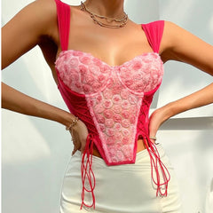 Jenna Floral Tank Crop Corset Top Bustier Cami Top