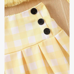 Ellar Pretty Faux Fur Plaid Children Girls Dress Set