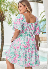 Tiffy Gorgeous Summer Floral Neck Plus Size Dress for Women