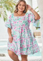 Tiffy Gorgeous Summer Floral Neck Plus Size Dress for Women