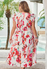 Roses Summer Floral Gorgeous Plus Size Dress for Women with Pockets