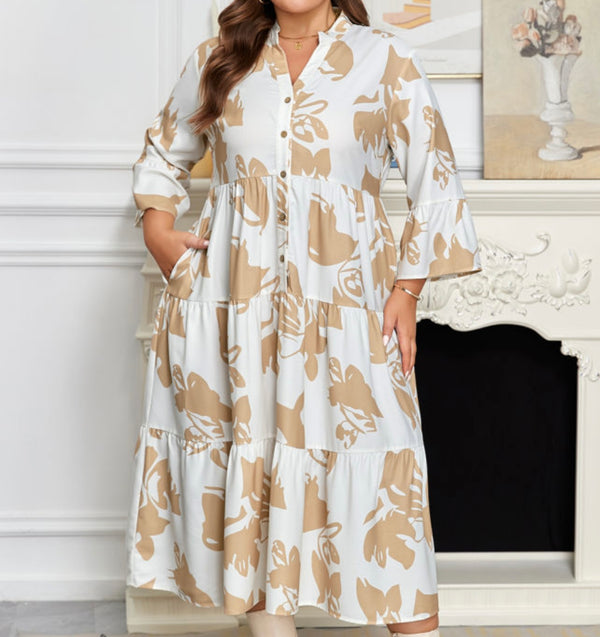 Tamara Summer Print Plus Size Gorgeous Dress with Pockets for women