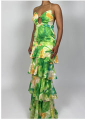 Glam Luxury High Quality Green Flowery Laura Dress for women