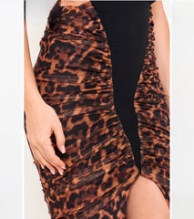 Glam Two Tone Black and Leopard Print High Quality Luxury Dress