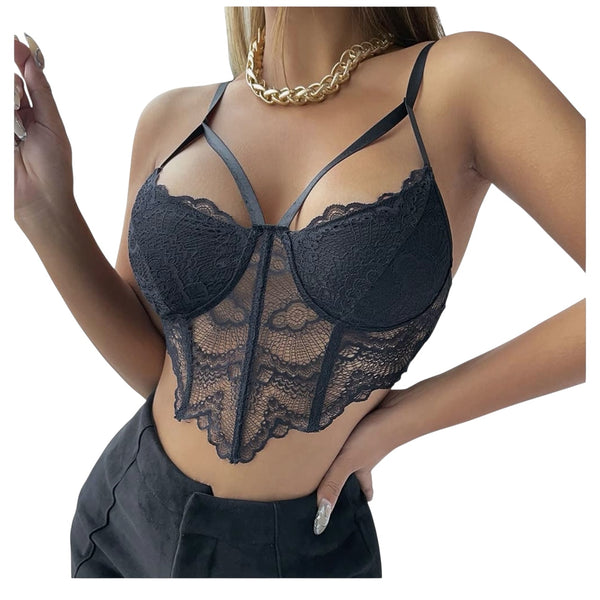 Lemar Lace Tank Crop Corset Top - Bustier Cami Top