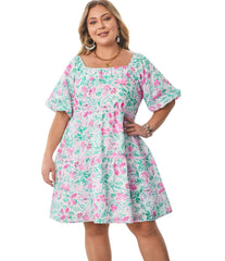 Tiffy Gorgeous Summer Floral Neck Plus Size Dress for Women