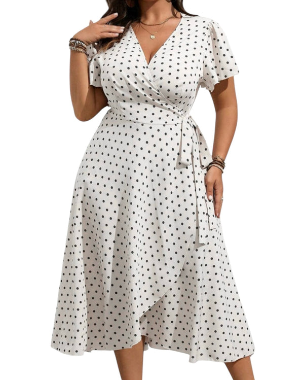 Polka Summer Tie Around Madie Plus Size Dress for Women