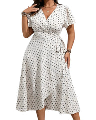 Polka Summer Tie Around Madie Plus Size Dress for Women
