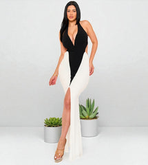 Glam Two Tone Black and White High Quality Luxury Dress