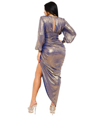 Glam High Quality Pleated Foil Blue Luxury Dress