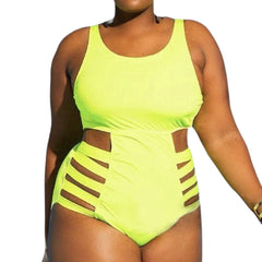 Neon Side Bandages Plus Size Swimsuit