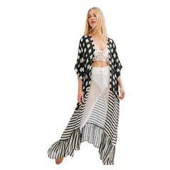 Square Lines Kimono Kaftan Swimwear Beach Cover Up