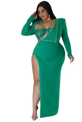 Glam Luxury High Quality Laiza Plus Size Dress with a Slit Set