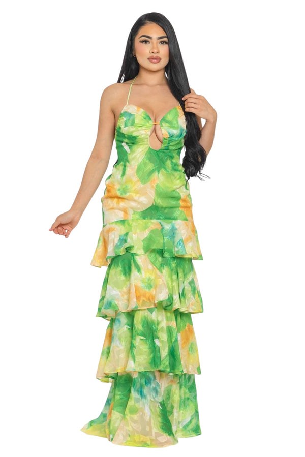 Glam Luxury High Quality Green Flowery Laura Dress for women