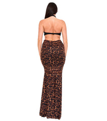 Glam Two Tone Black and Leopard Print High Quality Luxury Dress