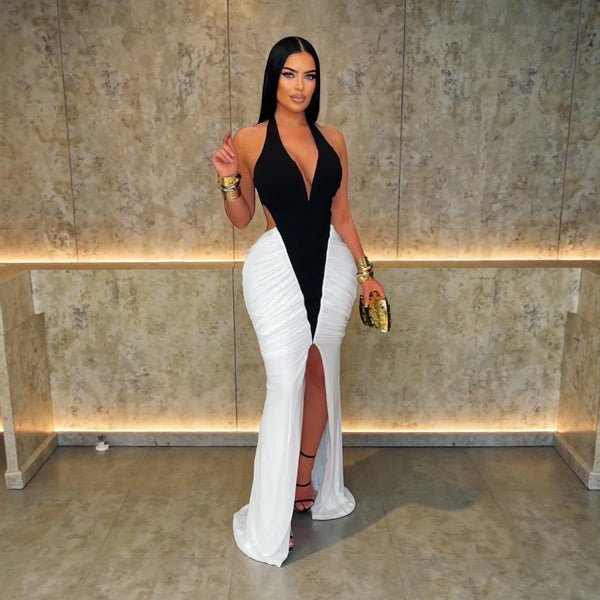 Glam Two Tone Black and White High Quality Luxury Dress