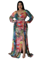 Wardrobenthings Coconut Palms High Quality Plus Size Wrap Dress