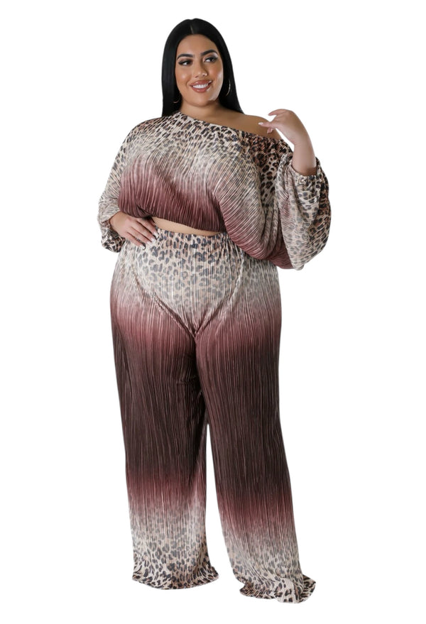 Luxury Leopard Print High Quality Fiona Plus Size Two Piece Set
