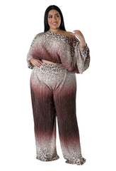 Luxury Leopard Print High Quality Fiona Plus Size Two Piece Set