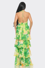 Glam Luxury High Quality Green Flowery Laura Dress for women