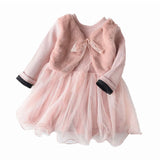 Fur ribbed Mesh Kids Girls Dress