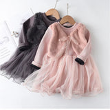 Fur ribbed Mesh Kids Girls Dress