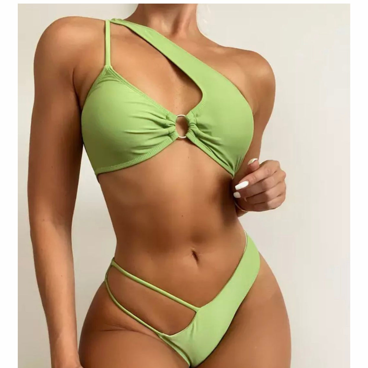 Sexy Green Buckle and Strings Swimsuit