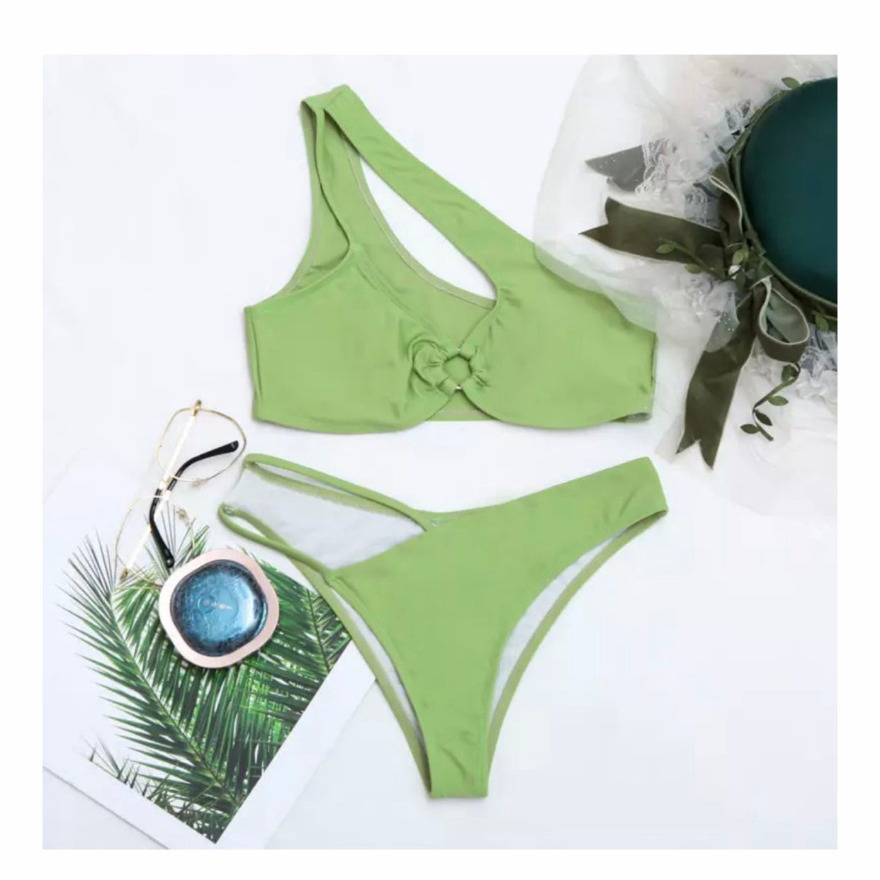 Sexy Green Buckle and Strings Swimsuit