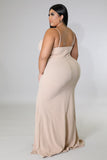 Sparkles Beige Slit Plus Size Dress