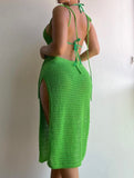 Zella Green Knit Kaftan Crotchet Beach Cover Up