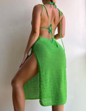 Zella Green Knit Kaftan Crotchet Beach Cover Up