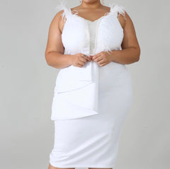 High Quality White Plus Size Feather Bodycon Dress