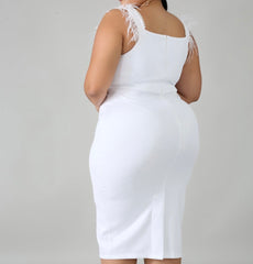 High Quality White Plus Size Feather Bodycon Dress