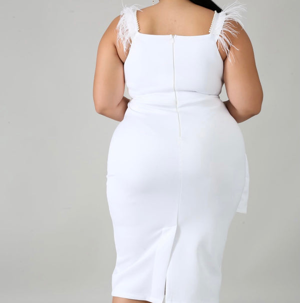 High Quality White Plus Size Feather Bodycon Dress
