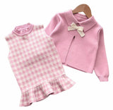 White Bow Pink Dress Set for Girls