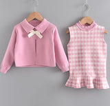 White Bow Pink Dress Set for Girls
