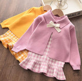 White Bow Pink Dress Set for Girls