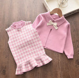 White Bow Pink Dress Set for Girls