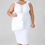 High Quality White Plus Size Feather Bodycon