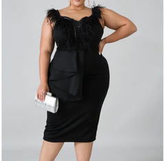 High Quality White Plus Size Feather Bodycon Dress