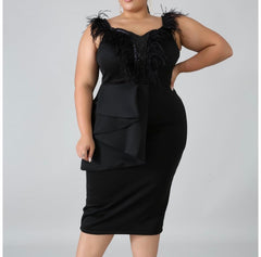 High Quality White Plus Size Feather Bodycon Dress