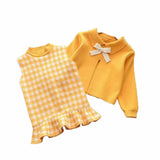 White Bow Pink Dress Set for Girls