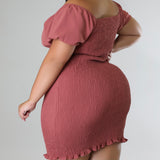 Moments Terracotta Elasticity Plus Size Dress