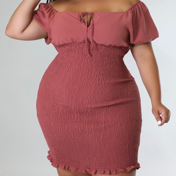 Moments Terracotta Elasticity Plus Size Dress