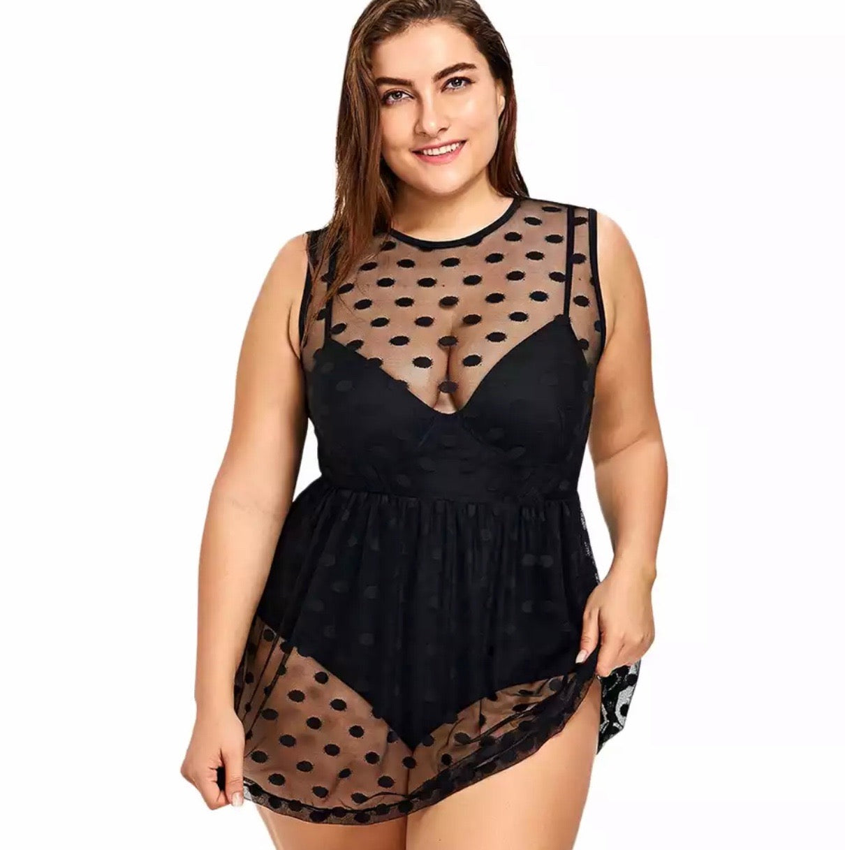 Polka Retro Plus Size Swimwear Dress