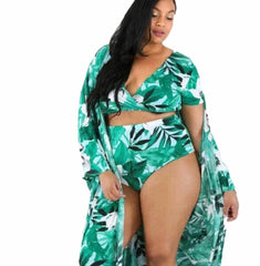 3 Green Plus Size Swimwear Swimsuit Set Beach Cover Up