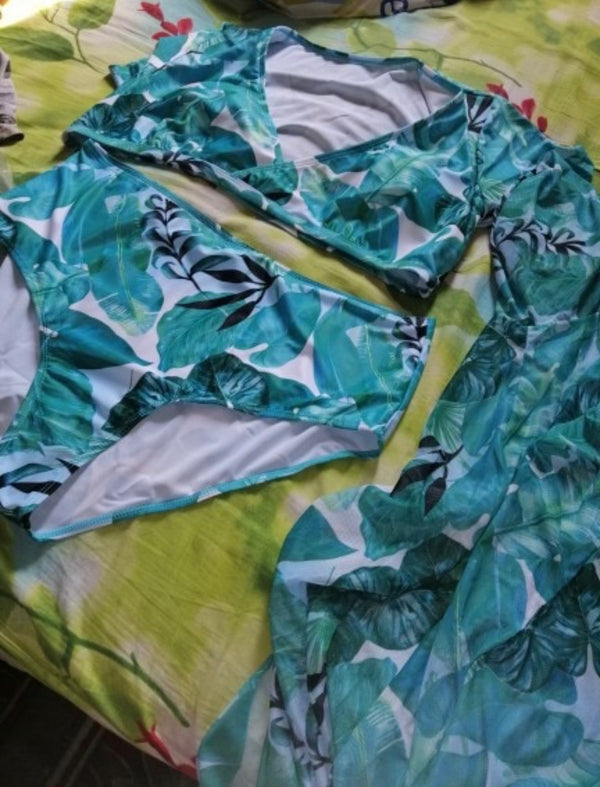 3 Green Plus Size Swimwear Swimsuit Set Beach Cover Up